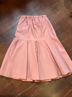 Vintage Bettina Dusty Rose Leather A-Line Midi Skirt with Flared Panels